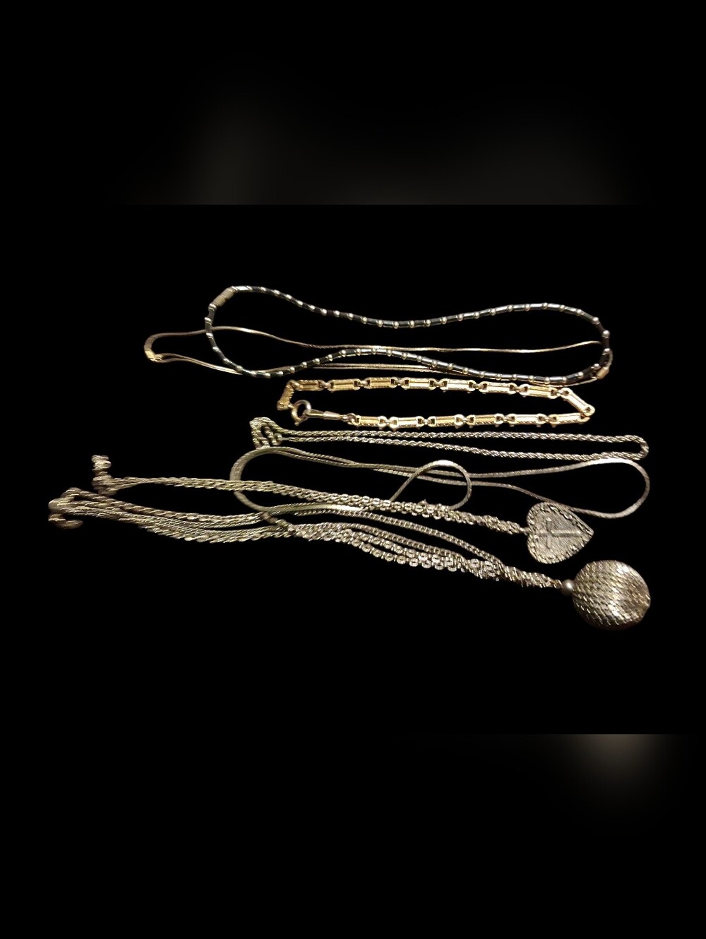Gold-Tone Multi Chain Women's Necklace Set Vintage Jewelry Bundle 7 piece